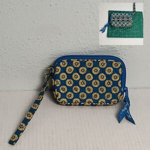 Vera Bradley Quilted Blue Wristlets Bag with Zipper Closure and Wrist Strap